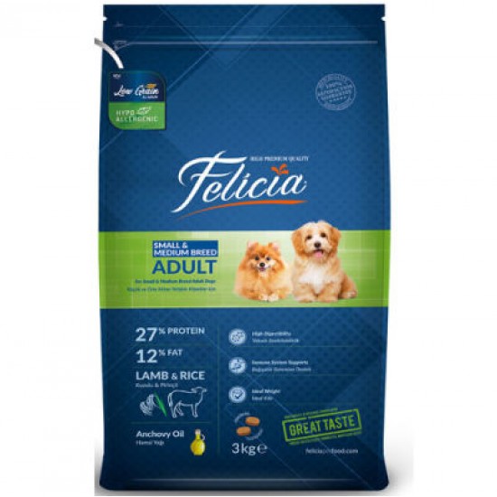 Felicia Kuzulu Small & Medium Düşük Tahıllı Yetişkin Köpek Maması 3 Kg Felicia Kuzulu Small & Medium Düşük Tahıllı Yetişkin Köpek Maması 3 Kg